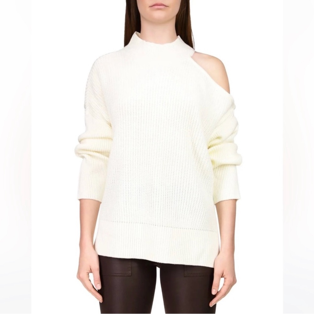 Sanctuary Clothing Cold Shoulder Cut-Out Mock Turtleneck Sweater Natural Med NWT